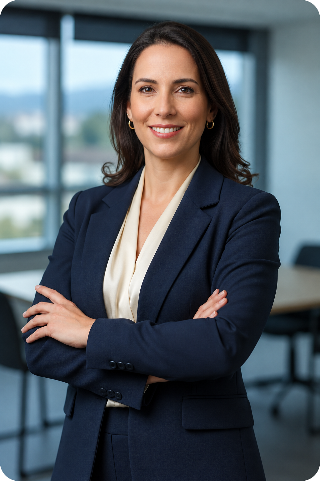 Empreendedora sorridente, satisfeita com os resultados da Webreal